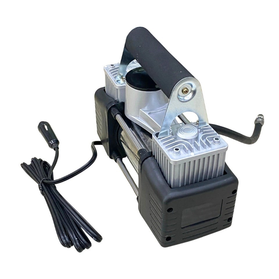 12V LASTİK ŞİŞİRME HAVA KOMPRESÖRÜ METAL ÇİFT PİSTONLU 150 psi