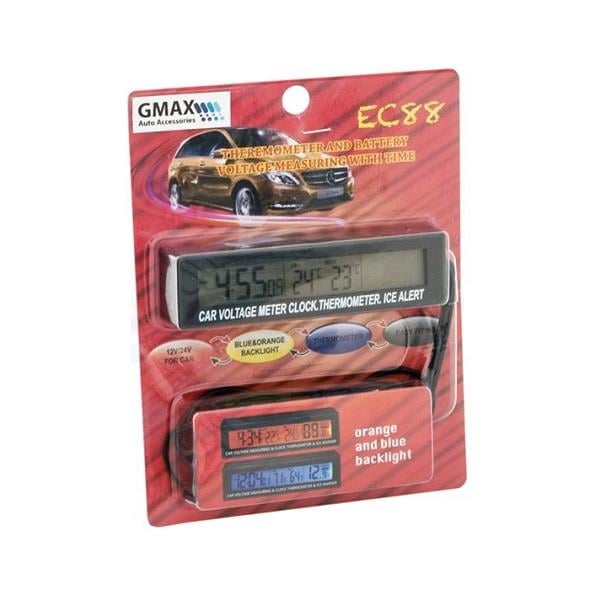 12V-24V TERMOMETRE İÇ DIŞ+ALARM+ZAMAN SAATİ VOLTMETRE ÇAKMAK FİŞLİ DİKDÖRTGEN