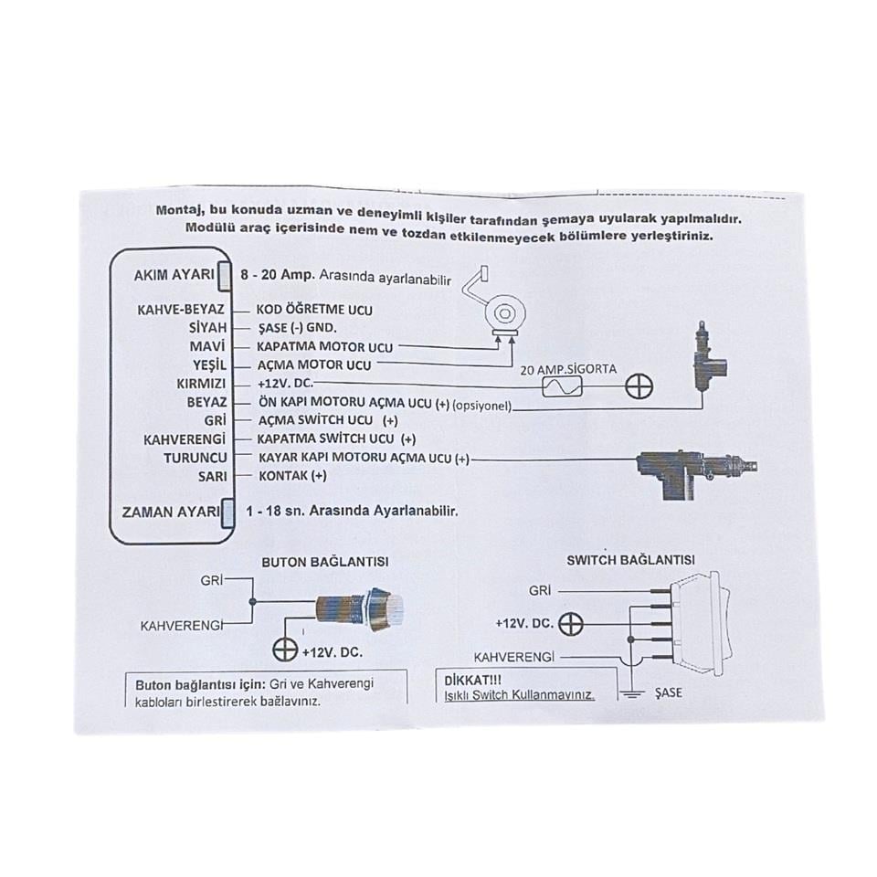 12V KAYAR KAPI MODÜLÜ (ZAMAN AYARLI-SIKIŞMA EMNİYETLİ) (KUMANDALI)