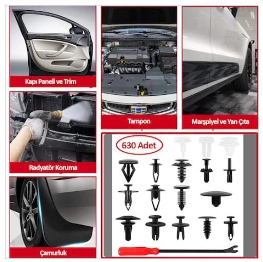 KAPI DÖŞEME-TAMPON-TORPİDO-TRİM PLASTİK PANEL OTO KLİPS SETİ (630 PARÇA)