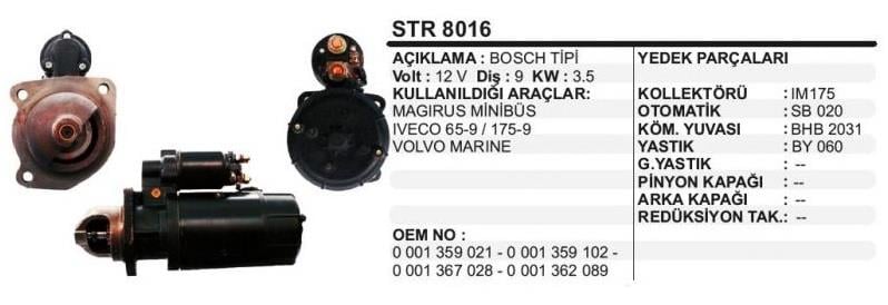 12V MARŞ MOTORU BOSCH TİPİ 9 DİŞ 3.5 KW IVECO-MAGIRUS-VOLVO