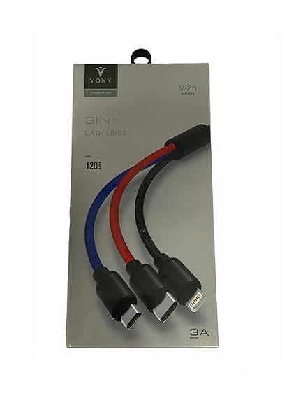 TELEFON ŞARJ KABLOSU IPHONE-MIKRO-TYPE-C (ÇOKLU UÇ) 5V 3A 120CM