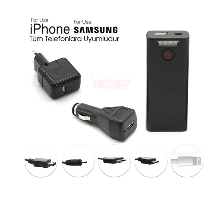 TELEFON ŞARJ CİHAZI (POWERBANK) 2500mAh (TÜM TELEFONLARA UYUMLU) (12V-220V ACİL BATARYALI)