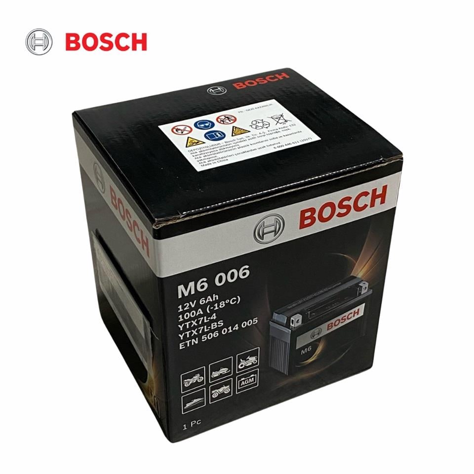 BOSCH 12V 6 AH MOTOSİKLET AKÜSÜ AGM 100 A (EN) (114*71*131) (M6 006) (YTX7L-4) (YTX7L-BS)
