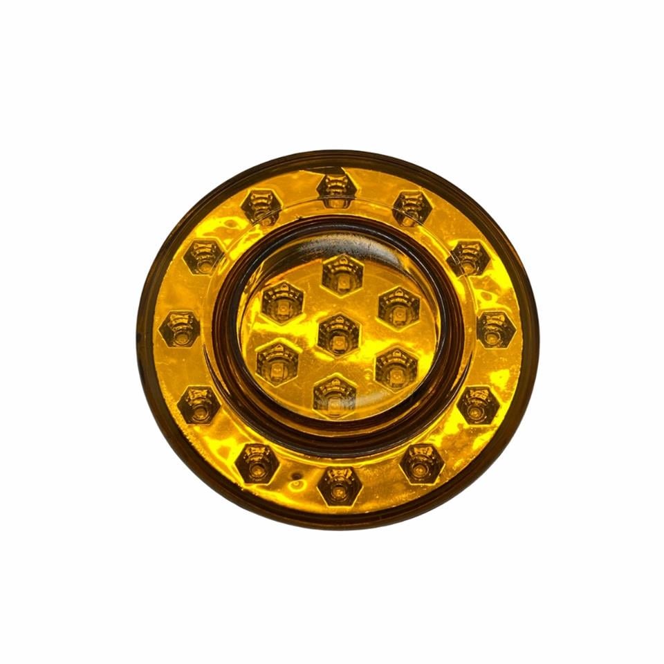 12V SİNYAL LAMBASI (19 LEDLİ) YUVARLAK SARI KOMPLE (98 MM)