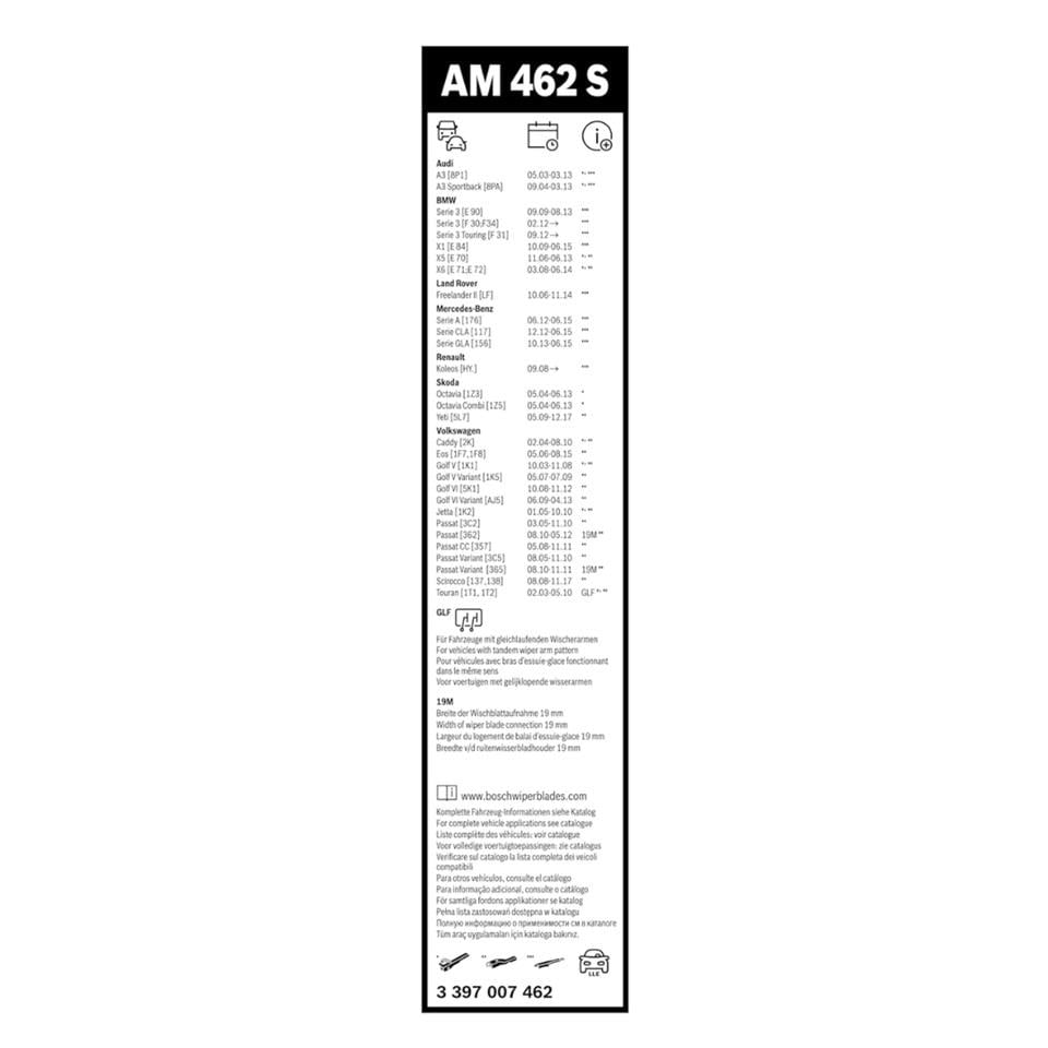 BOSCH SİLECEK SÜPÜRGESİ 600/475 MM AEROTWIN (AM462S) AUDI-BMW-LAND ROVER-MERCES-RENAULT-SKODA-VW