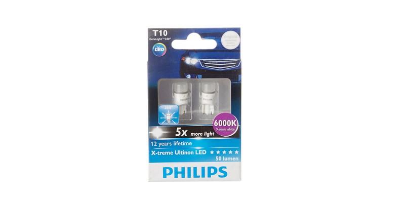 PHILIPS 12V DİPSİZ AMPUL T10 TEK LEDLİ 6000K 5X (2 AD) (12 YIL OMUR)