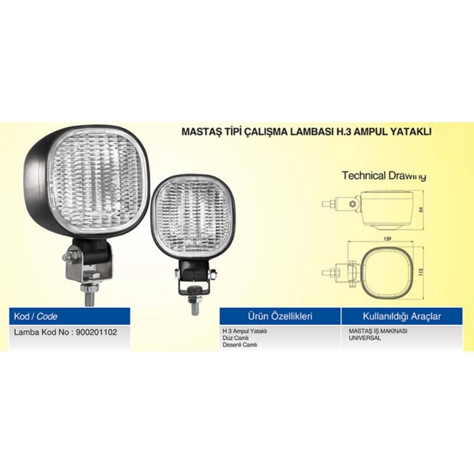 ÇALIŞMA LAMBASI-FARI OVAL KÖŞELİ PLS (H3 AMPULSÜZ) (139*112*84 MM) FORKLİFT-İŞ MAKİNASI