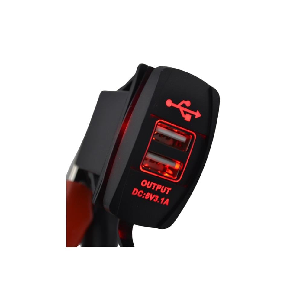 12V-24V TELEFON ŞARJ CİHAZI (USB) (3.1A) (ANAHTAR TİPİ) (KIRMIZI IŞIK)