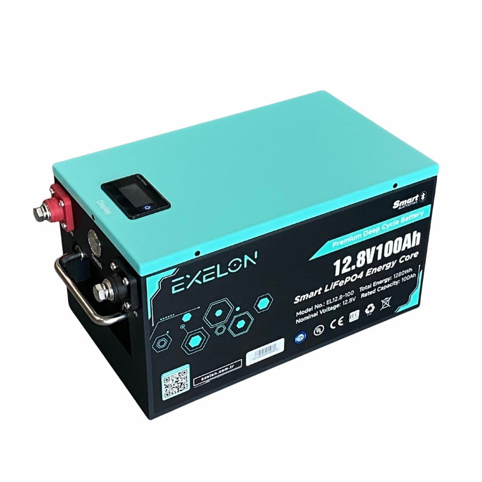 EXELON 12V 100 AH LITHIUM DEEP CYCLE AKÜ (SMART LIFePO4 BATTERY) 1280Wh (380*210*210) (12 KG)
