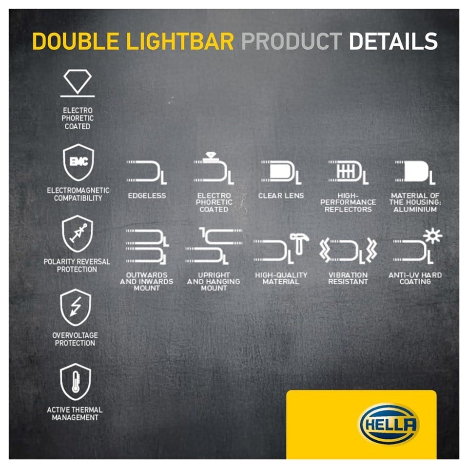 HELLA 12V-24V LED BAR OFF-ROAD ÇİFT SIRA 5700K (40 LEDLİ) (FONKSİYONLU) (561*86*72.8 MM)