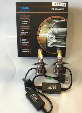12V H4 LED XENON FAR AMPUL SETİ 6500K 6000 LÜMEN (COB LED) (KISA FANLI)
