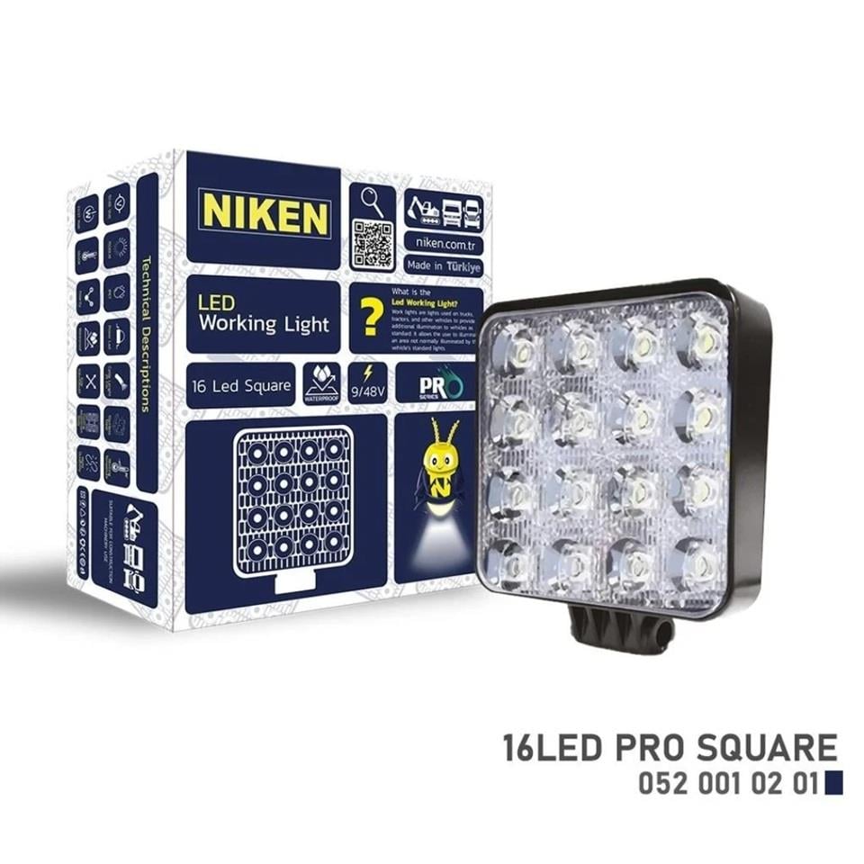 NIKEN 9V-48V ÇALIŞMA LAMBASI PRO KARE (16 X 3W POWER LEDLİ) (108*108*40 MM) 