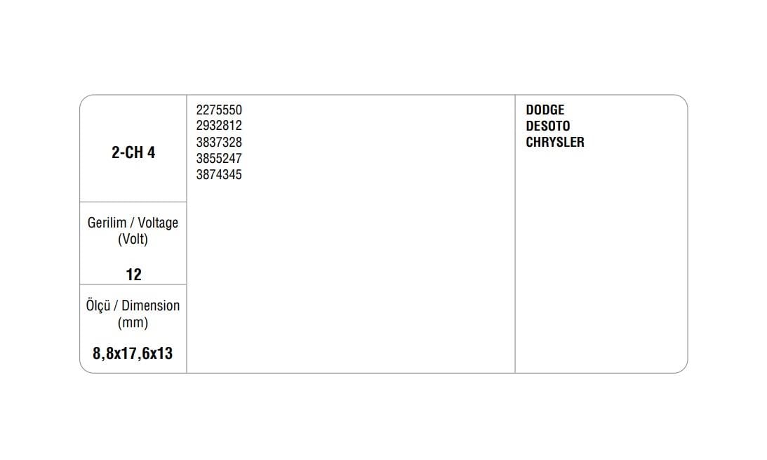 MEGA MARŞ KÖMÜRÜ DELCO TİPİ DODGE D100 (4 AD)