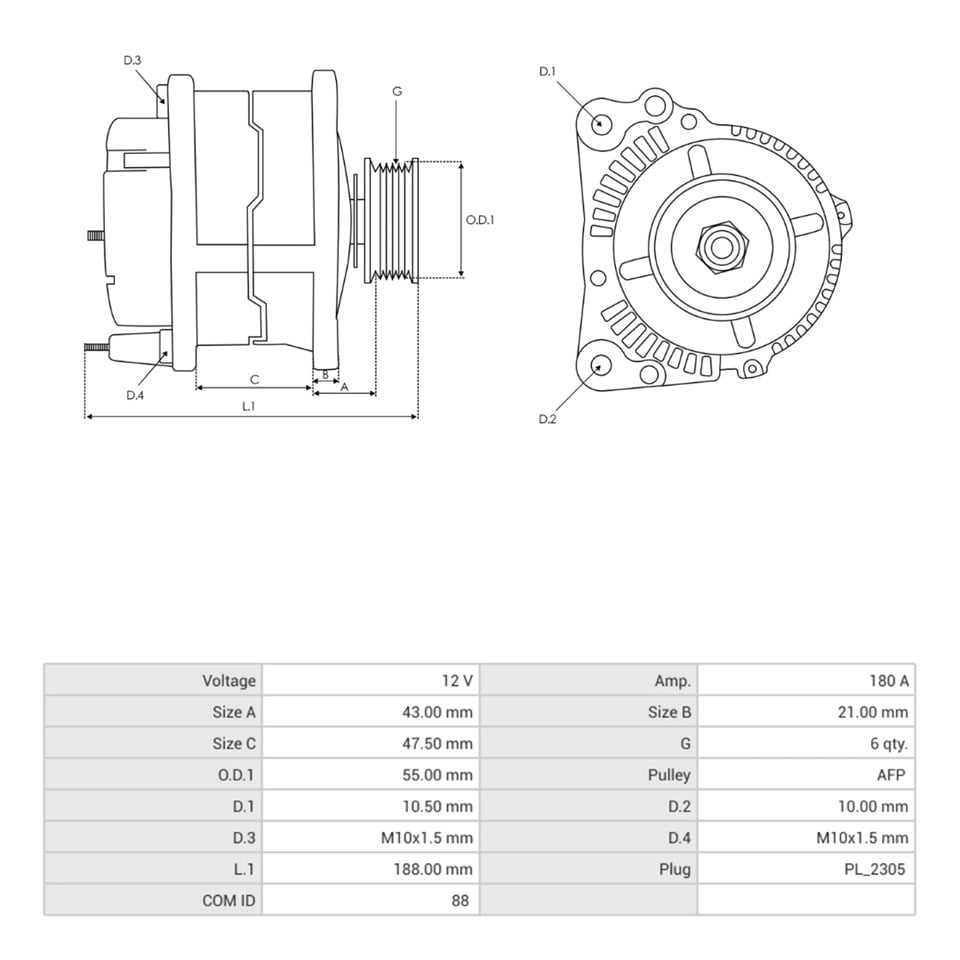 12V ALTERNATÖR DİNAMO 180 A (LIN) LAND ROVER FREELANDER II-VOLVO S80 II/V70 III