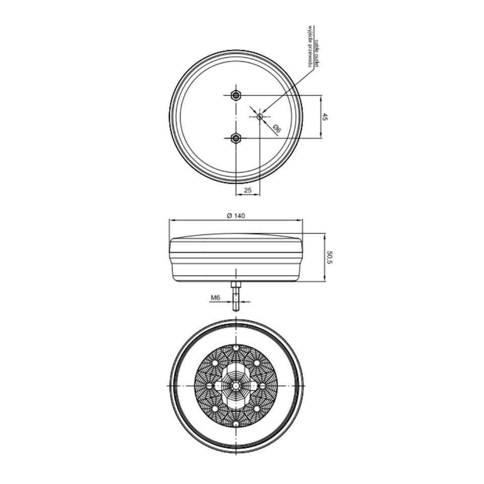 FRISTOM 12-24V PARK-GERİ VİTES LAMBASI LEDLİ (YUVARLAK) (140 MM) E9