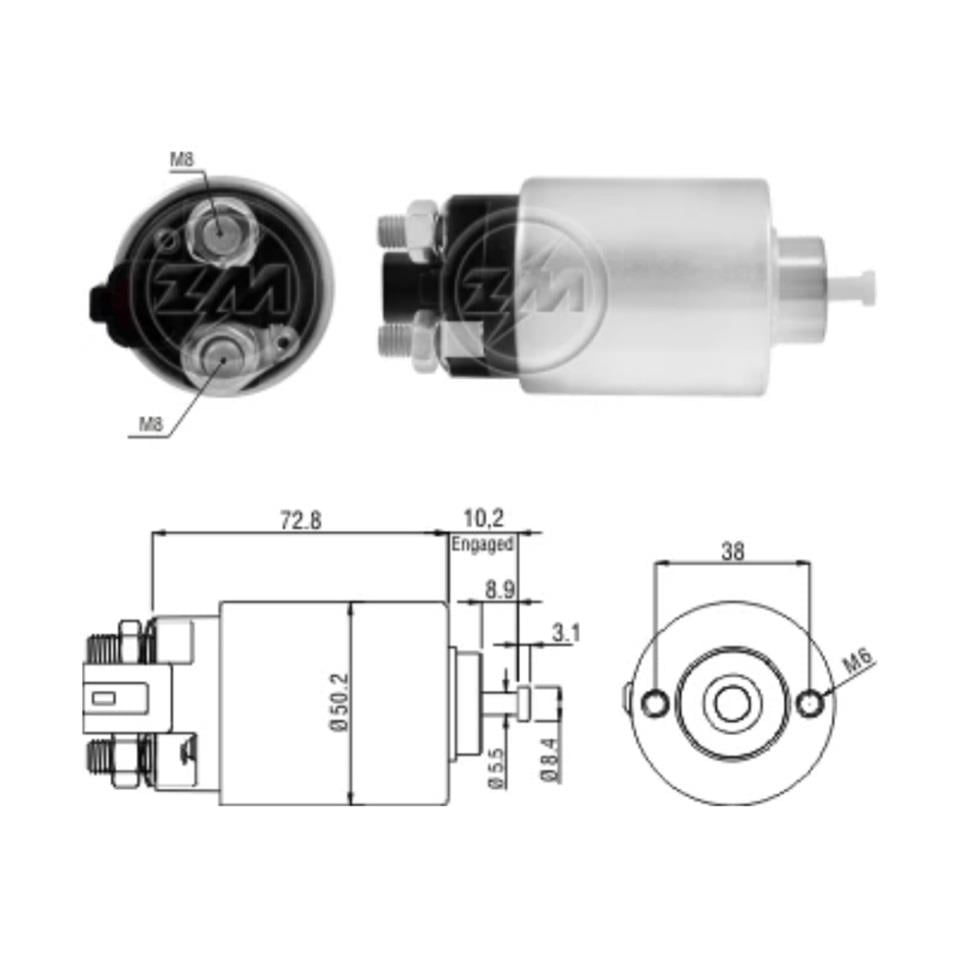 ZM 12V MARŞ OTOMATİĞİ (GÖVDE 50 MM) (2 DELİK-SOKETLİ-SOL) HYUNDAI-KIA