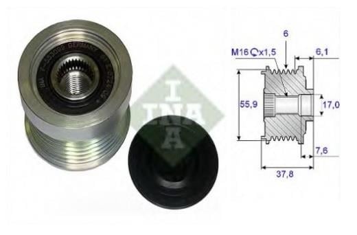 INA ALTERNATÖR KASNAK RULMANLI 6-KANAL (TERS DİŞ) VOLVO C70/S40/S60/S70/S80/V70/XC70 1997-2007
