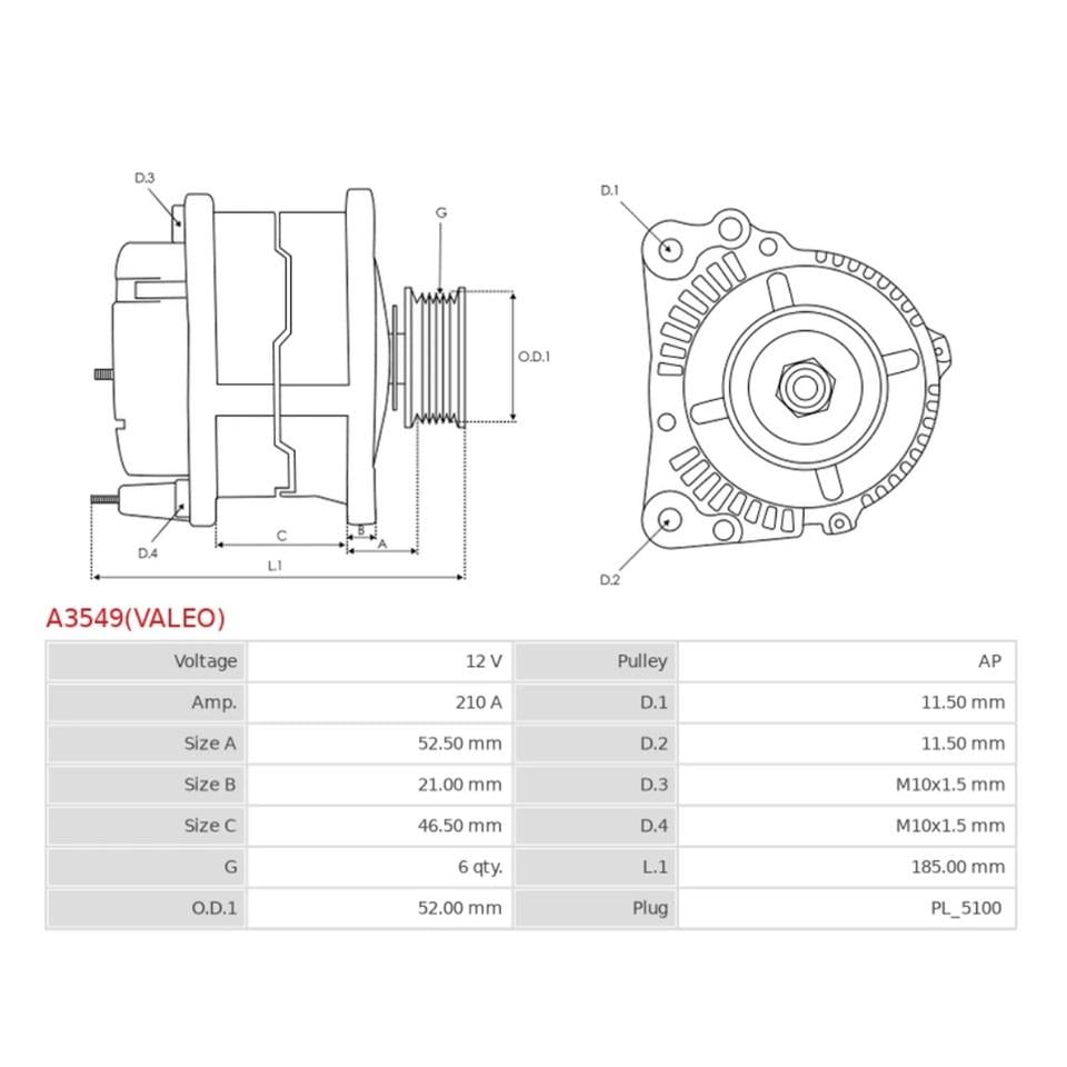VALEO 12V ALTERNATÖR DİNAMO 210 A (LIN) (5 FİŞ) (START-STOP) CITROEN-PEUGEOT 2009 >