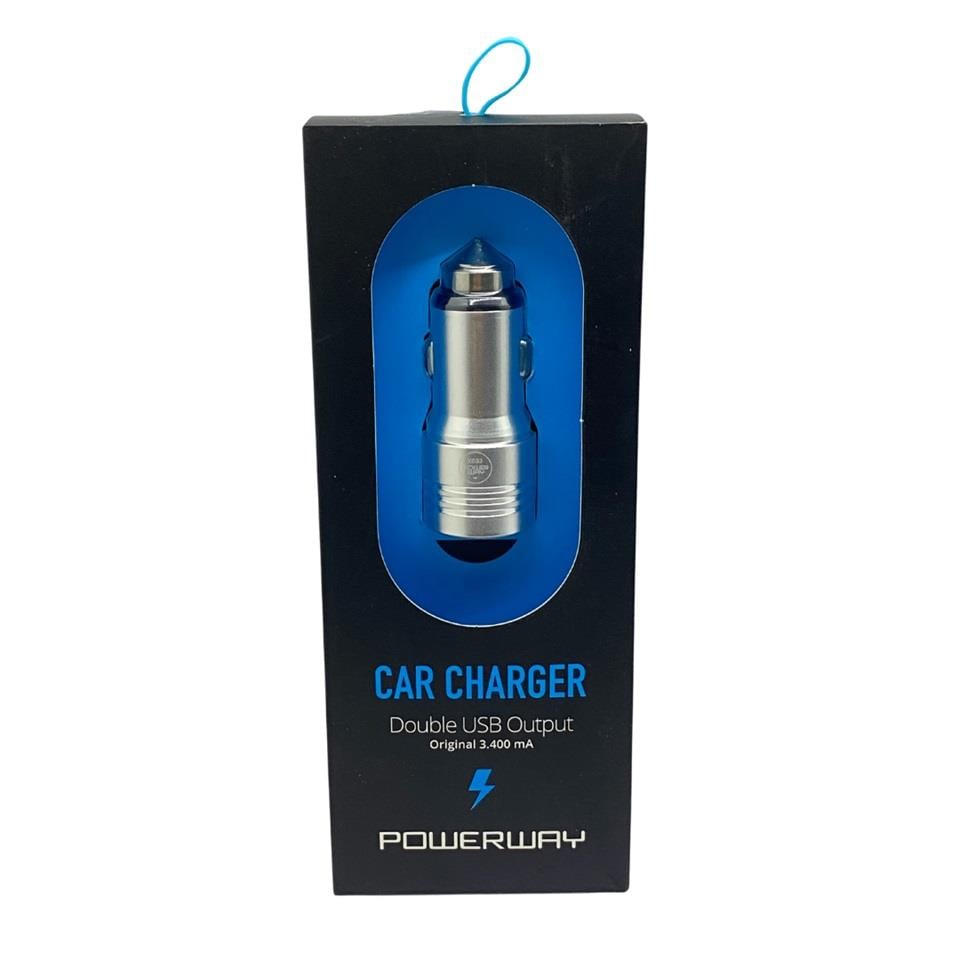 12V-24V TELEFON ŞARJ CİHAZI 2.4 A/1 A (ÇAKMAK GİRİŞLİ) (2 X USB GİRİŞLİ) GÜMÜŞ GRİ 