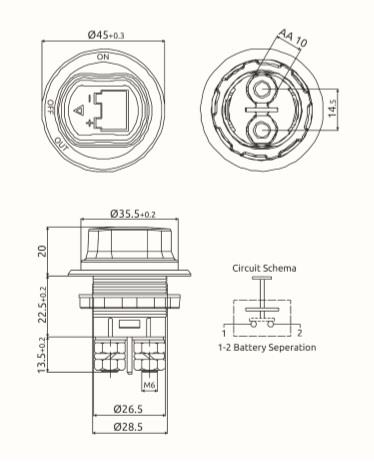 12V-24V DEVRE KESİCİ PLS MİNİ MARİN TİPİ 100 A (ÇEVİRMELİ) (ON-OFF-OUT)