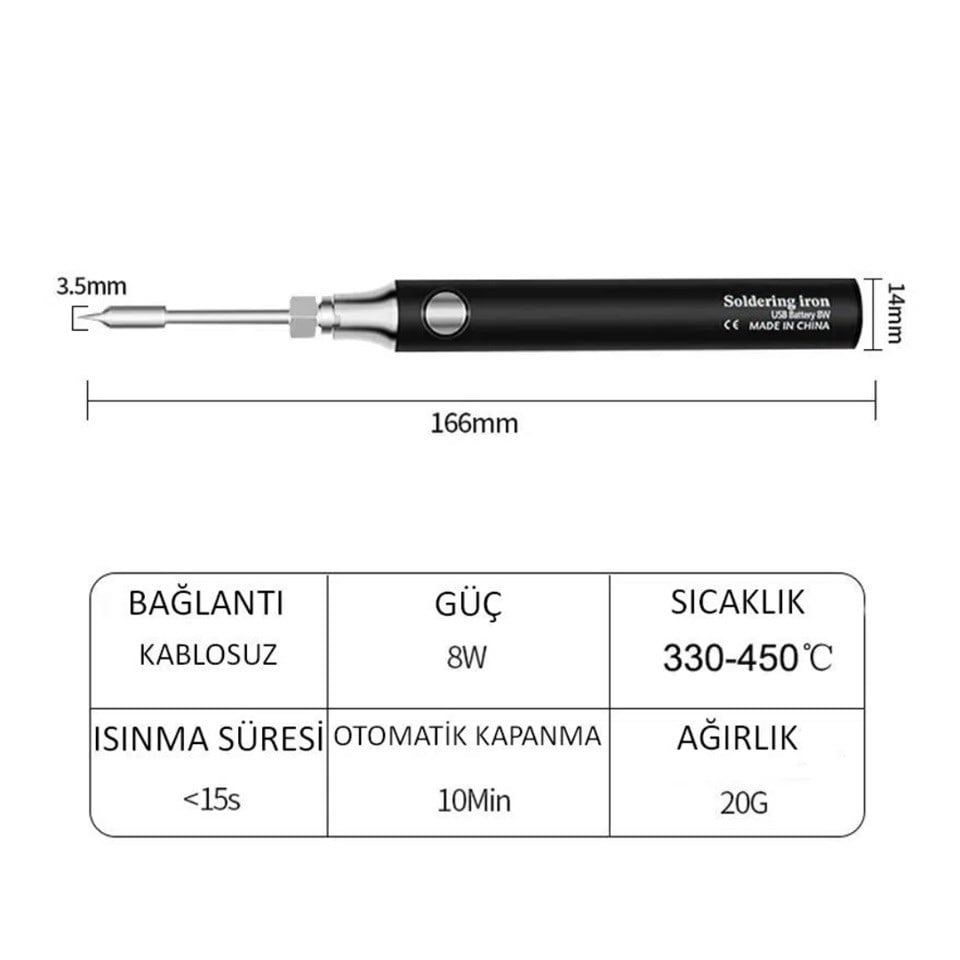 12V LEHİM HAVYASI (KALEM TİP) ŞARJLI (KABLOSUZ) 8W 