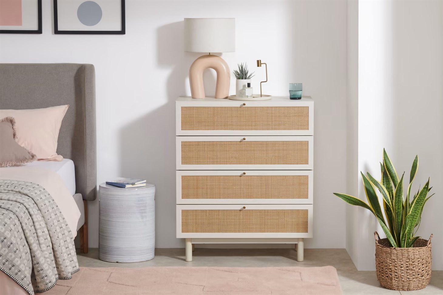 4 Çekmeceli Hazeran Şifonyer Rmn 9152, Meşe Ağacı & Beyaz