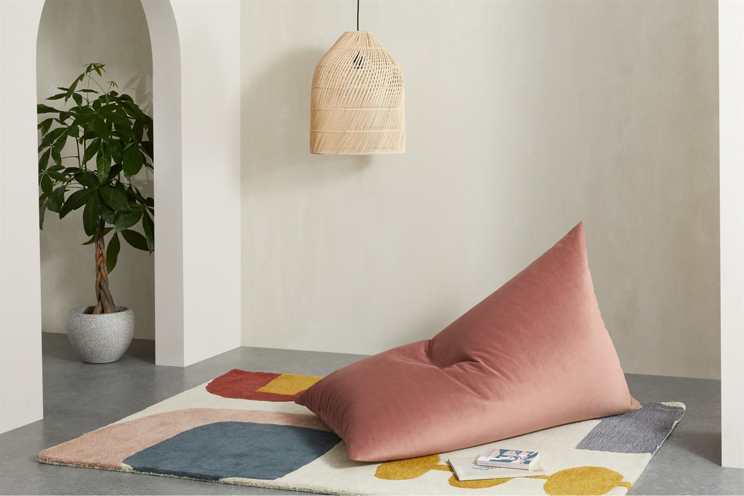 Andra Bean Bag, Blush Pink Velvet