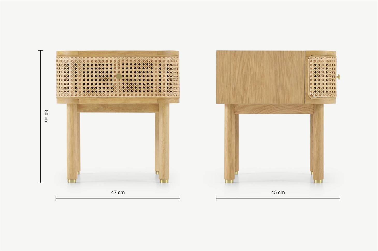 Ankhara Bedside Table, Rattan  Oak