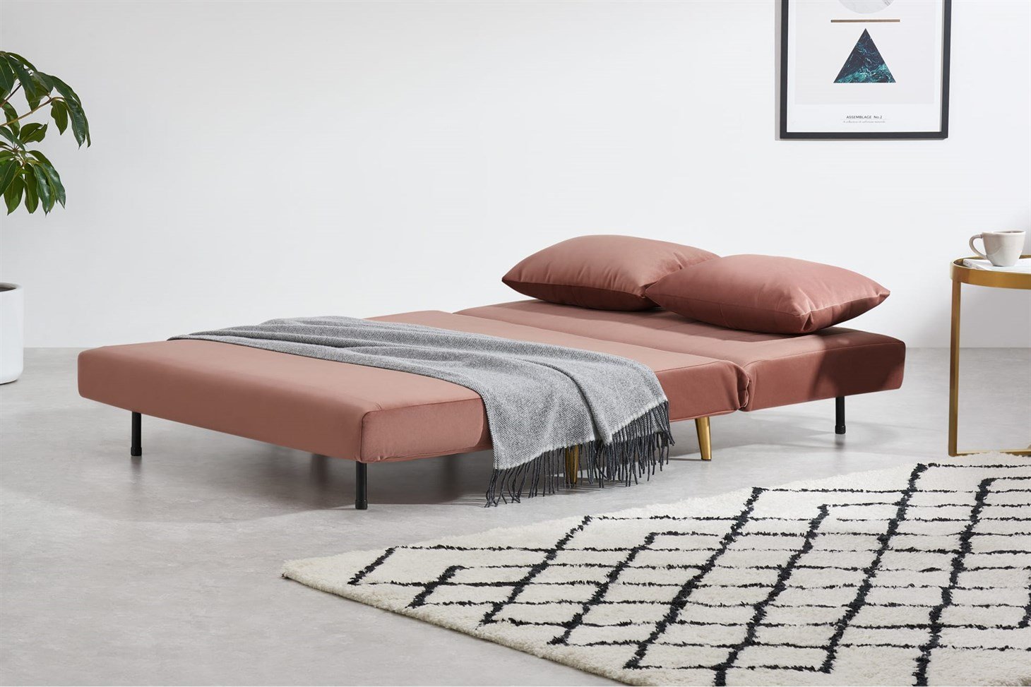 Bessie Small Sofa Bed, Blush Pink Velvet