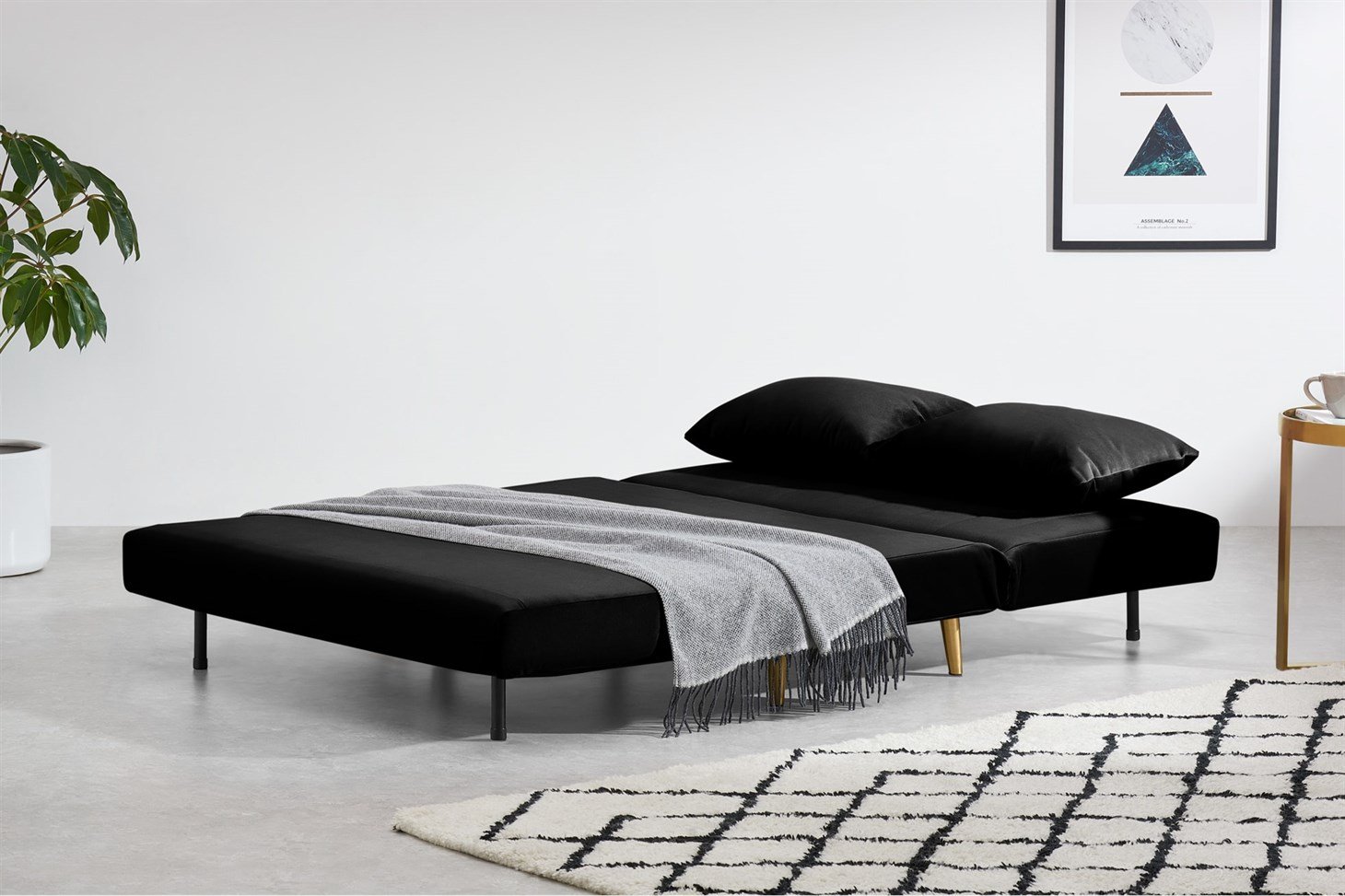 Bessie Small Sofa Bed, Deep Black Velvet