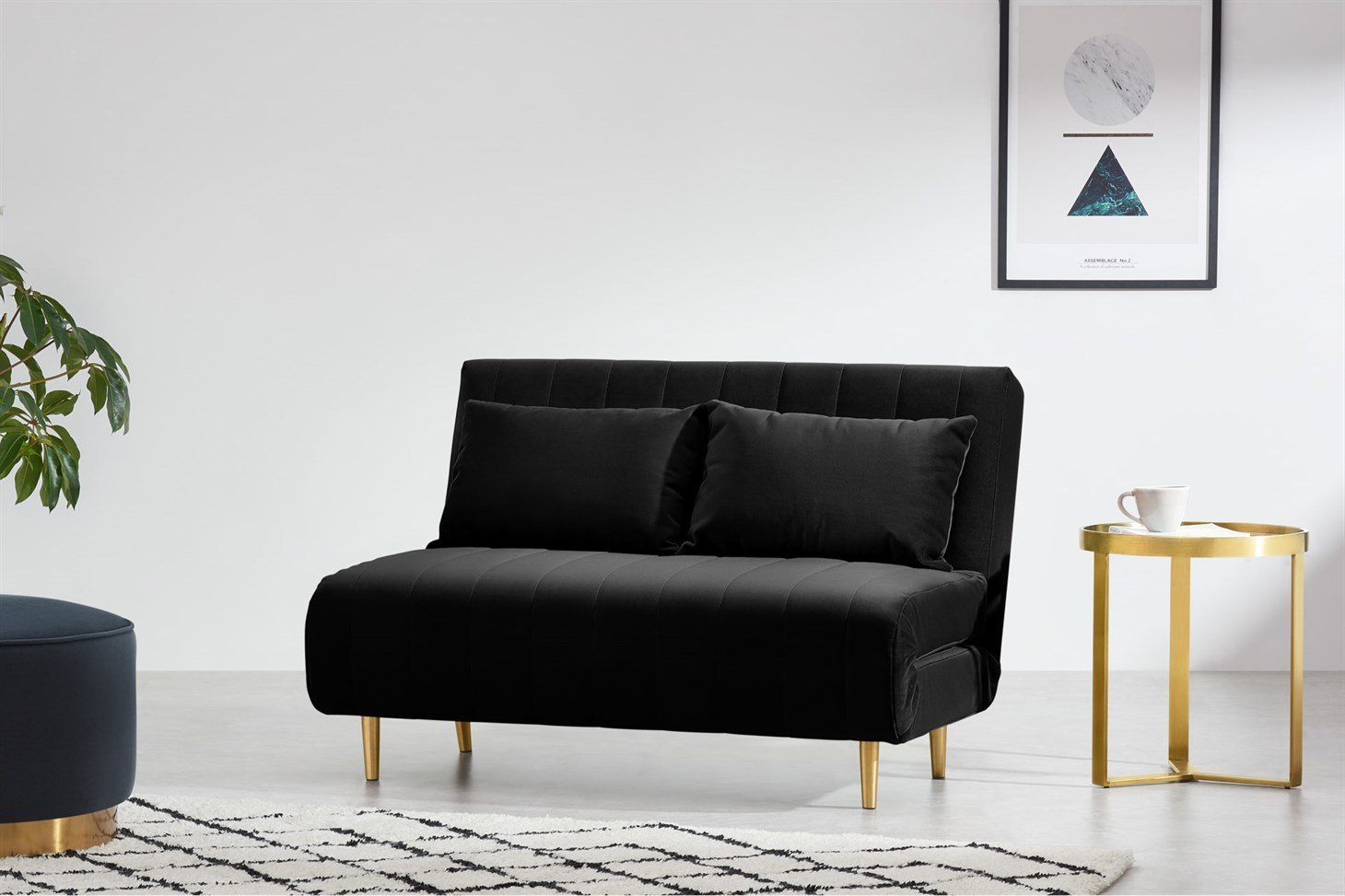 Bessie Small Sofa Bed, Deep Black Velvet