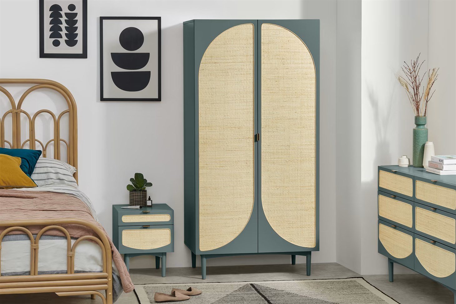 Hazeran İki Kapılı Gardırop Rmn 9117, Meşe Ağacı & Okyanus Mavisi