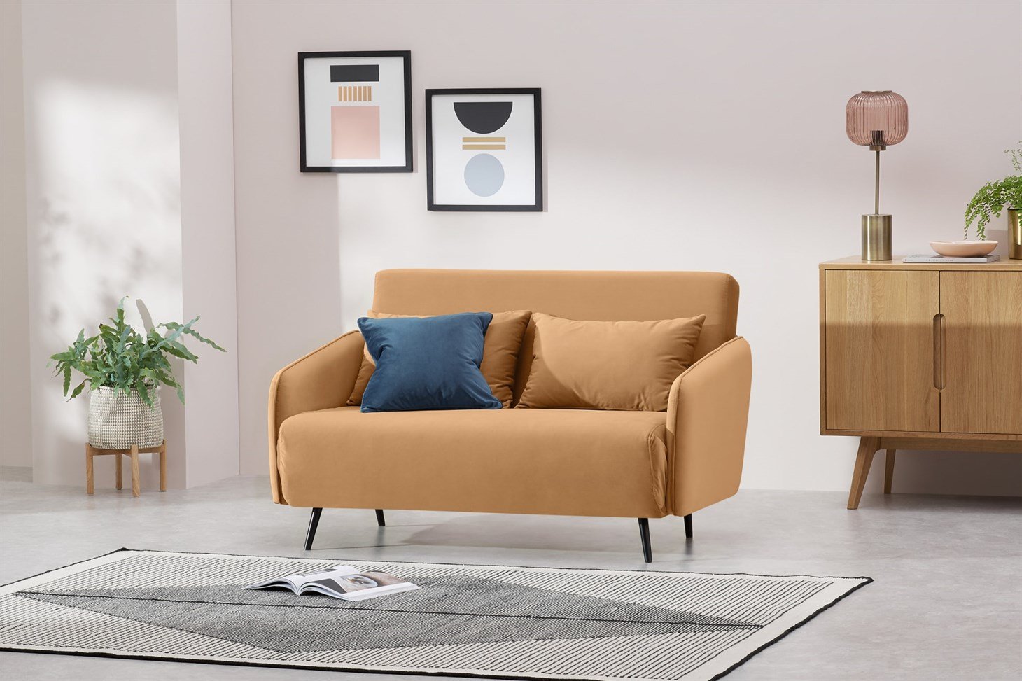 Hettie Small Sofa Bed, Apricot Velvet