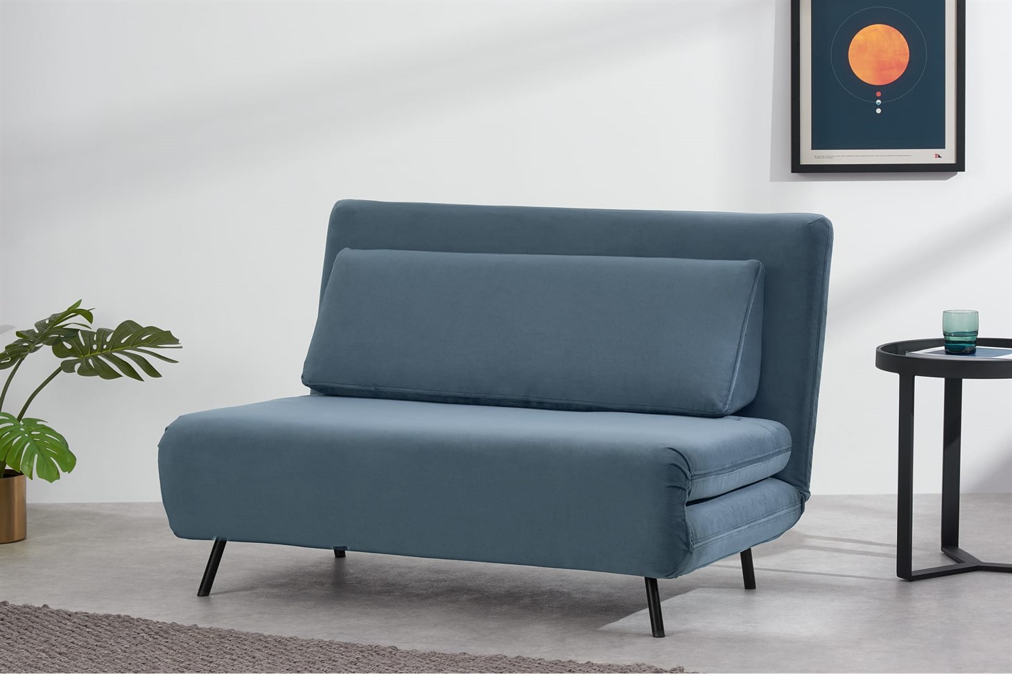 Kahlo Double Seat Sofa Bed, Arctic Blue Velvet