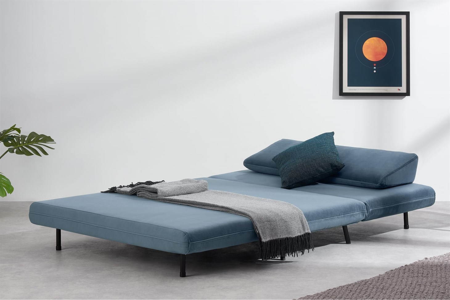 Kahlo Double Seat Sofa Bed, Arctic Blue Velvet