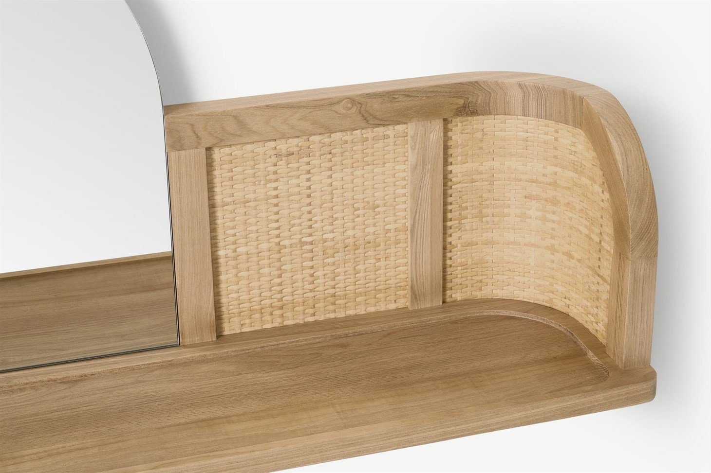 Liana Arch Mirror with Shelf, Ash  Rattan