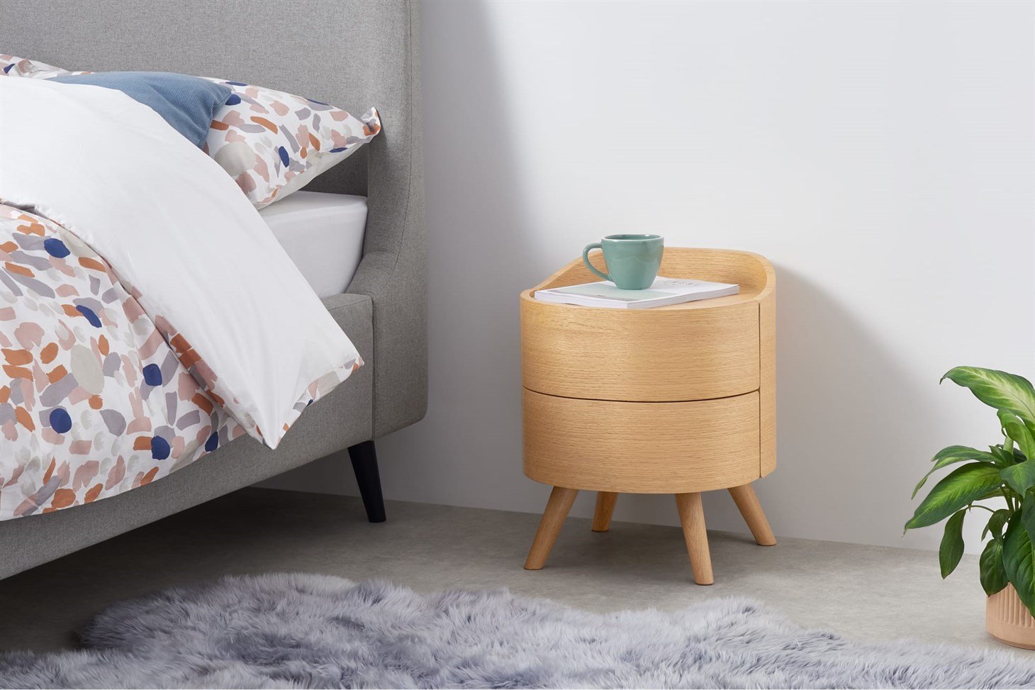 Odie 2 Drawer Bedside Table, Oak