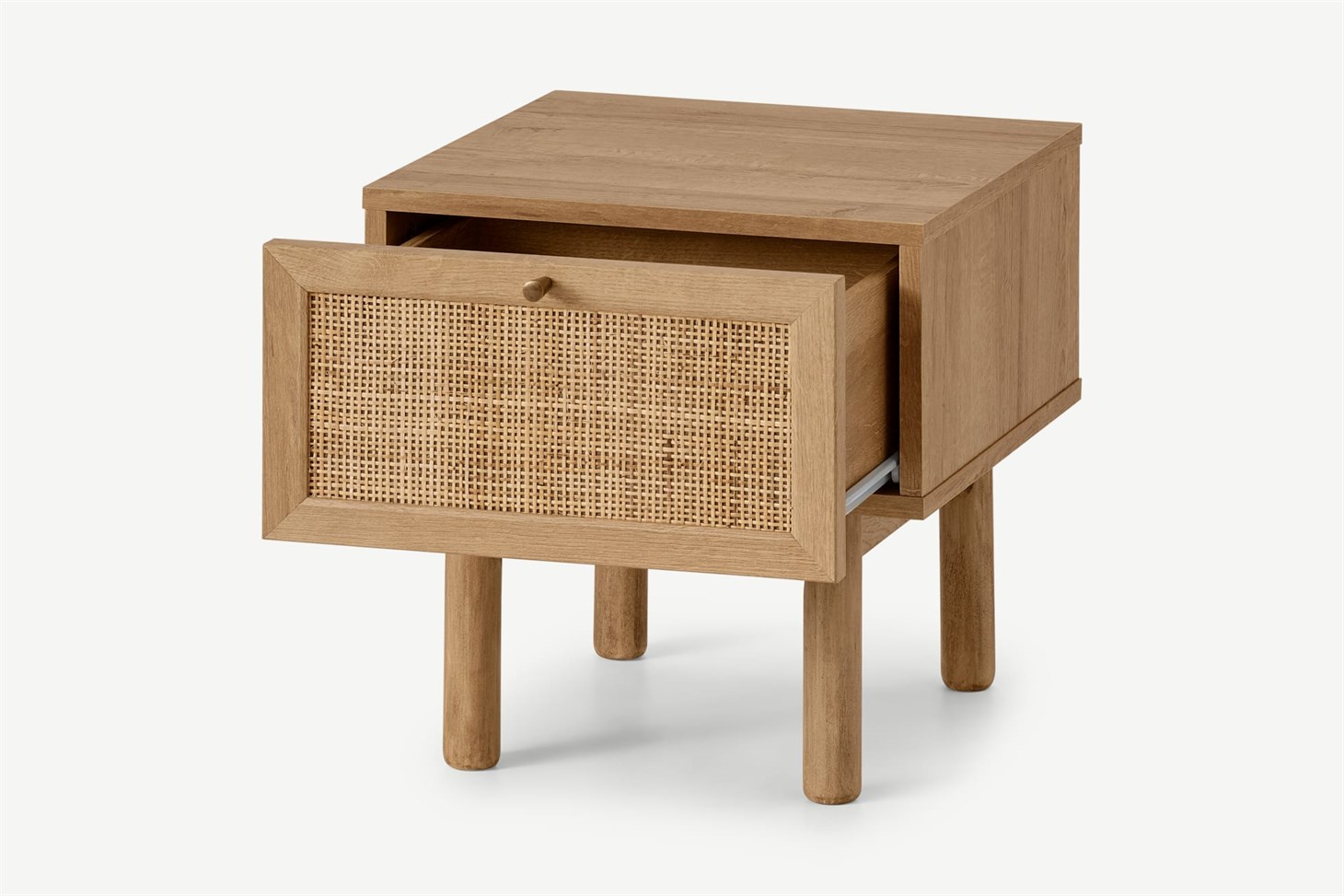 Pavia Bedside Table, Natural Rattan  Oak Effect