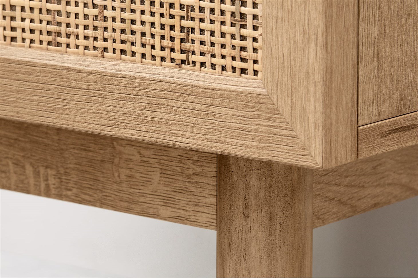 Pavia Bedside Table, Natural Rattan  Oak Effect