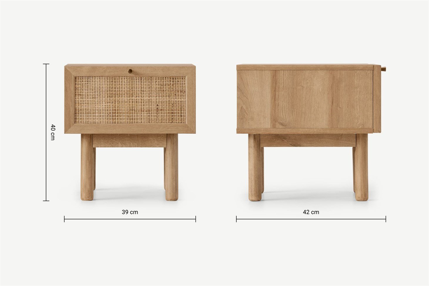 Pavia Bedside Table, Natural Rattan  Oak Effect