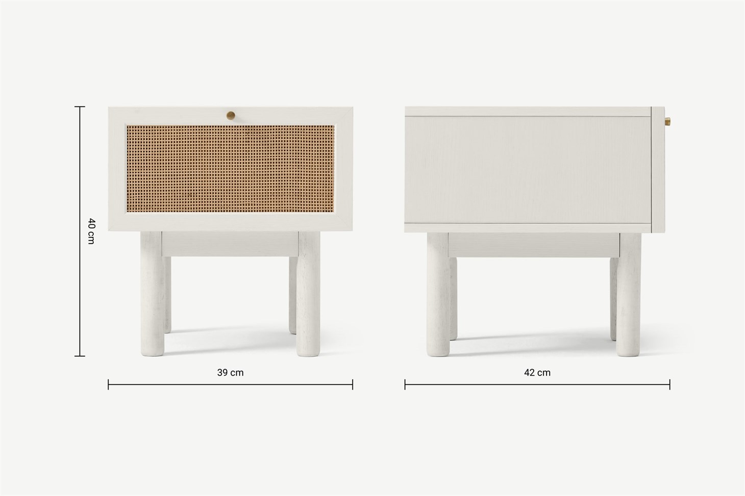 Pavia Bedside Table, Natural Rattan  White-Washed Oak Effect
