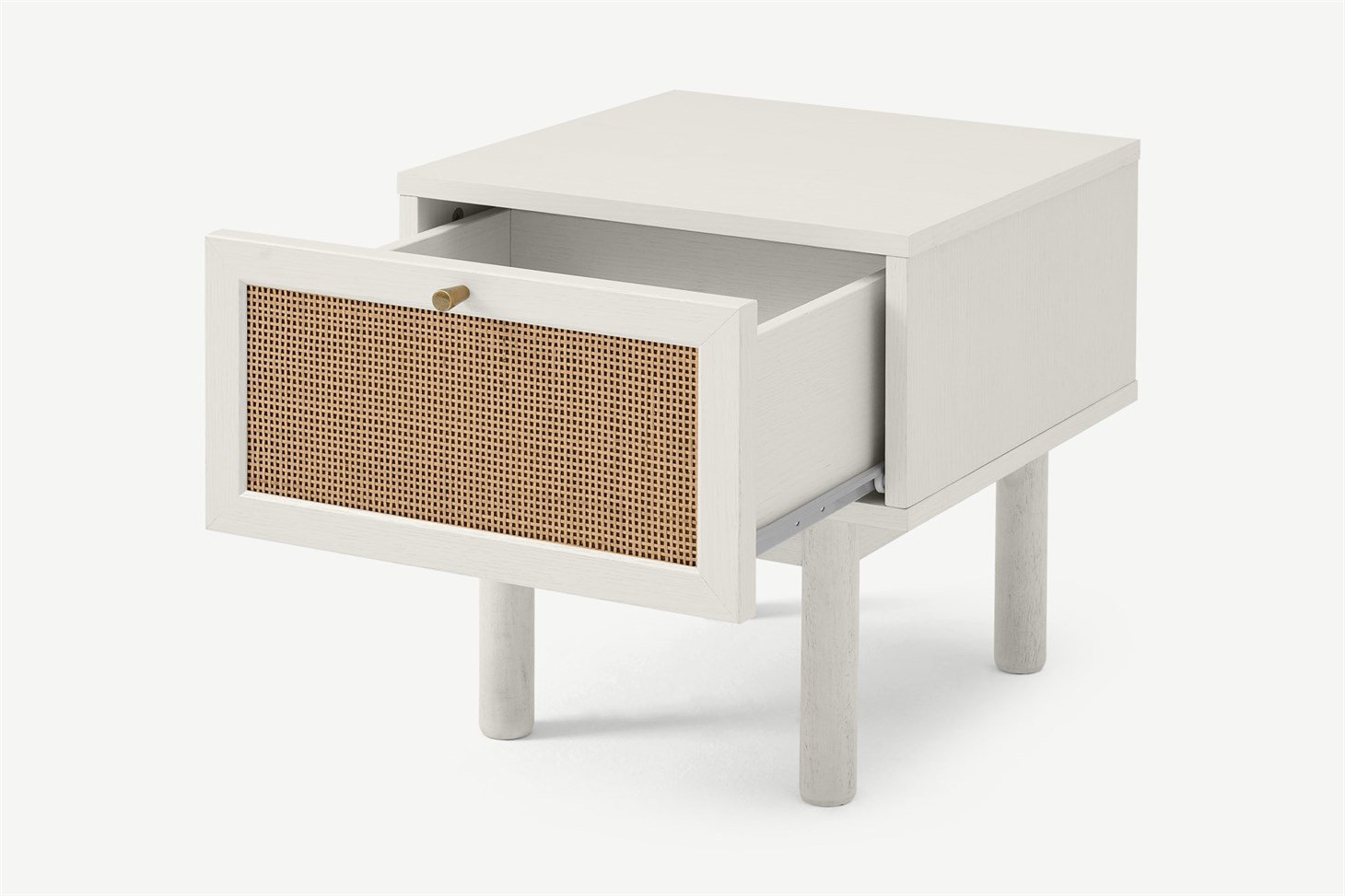 Pavia Bedside Table, Natural Rattan  White-Washed Oak Effect