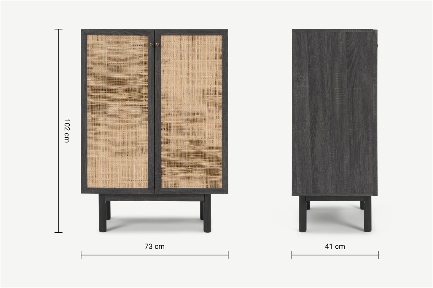 Pavia Compact Highboard, Natural Rattan  Black Wood Effect