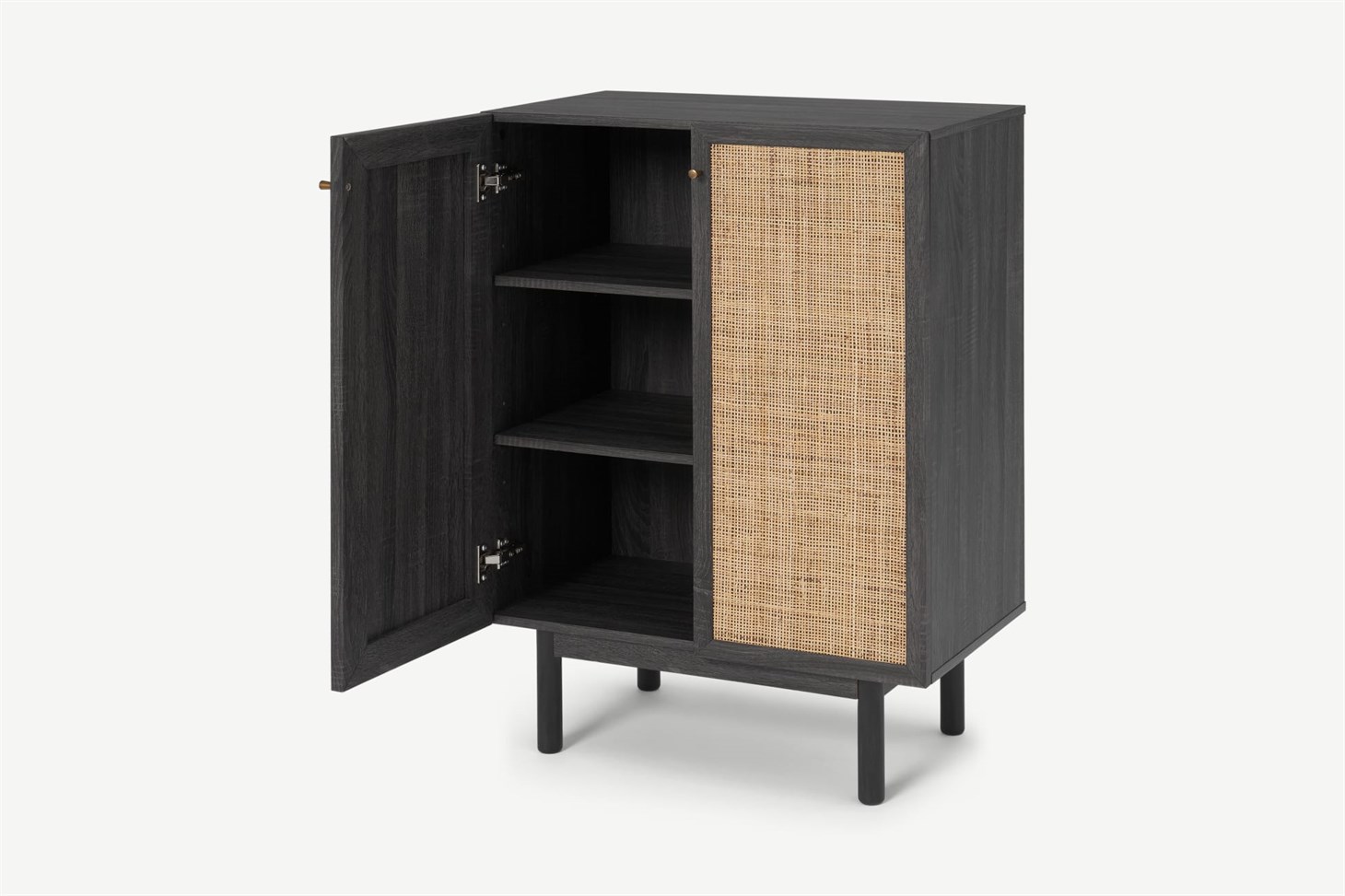 Pavia Compact Highboard, Natural Rattan  Black Wood Effect