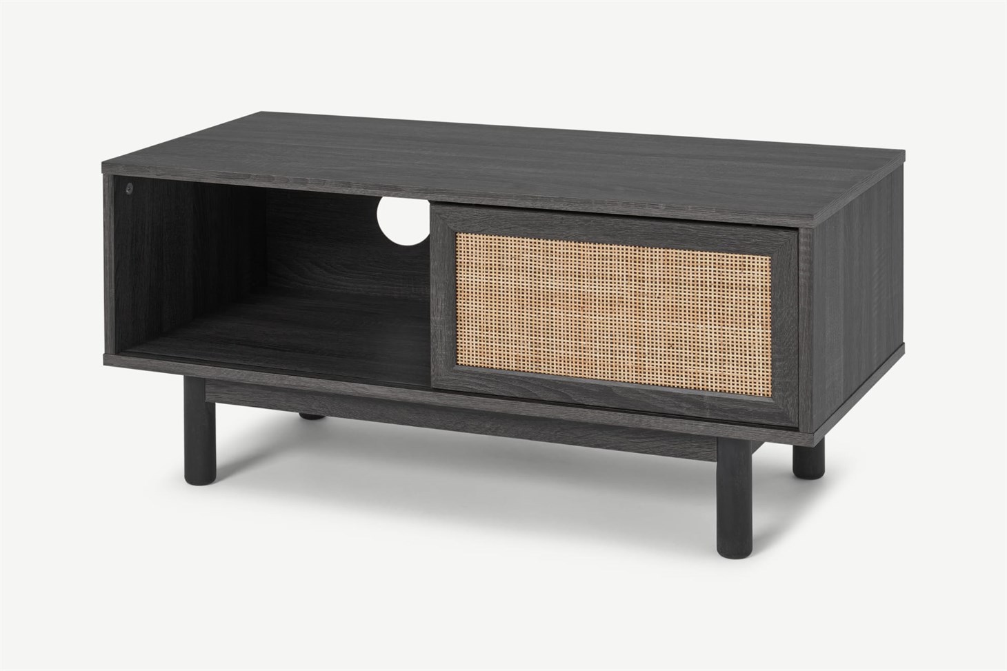 Pavia Compact Media Unit, Natural Rattan  Black Wood Effect