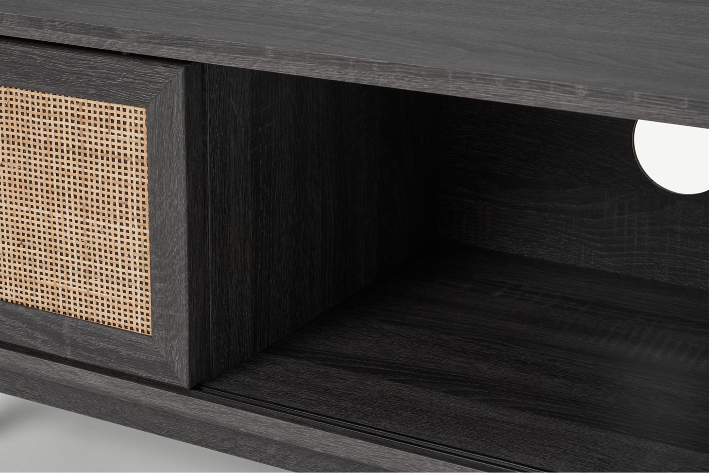Pavia Compact Media Unit, Natural Rattan  Black Wood Effect