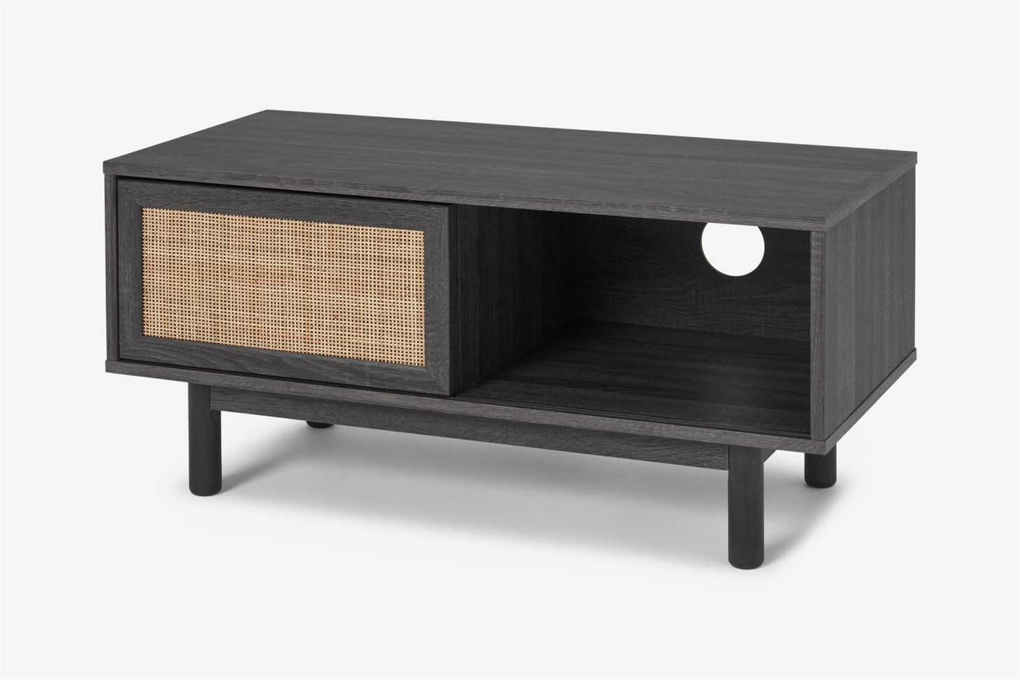 Pavia Compact Media Unit, Natural Rattan  Black Wood Effect