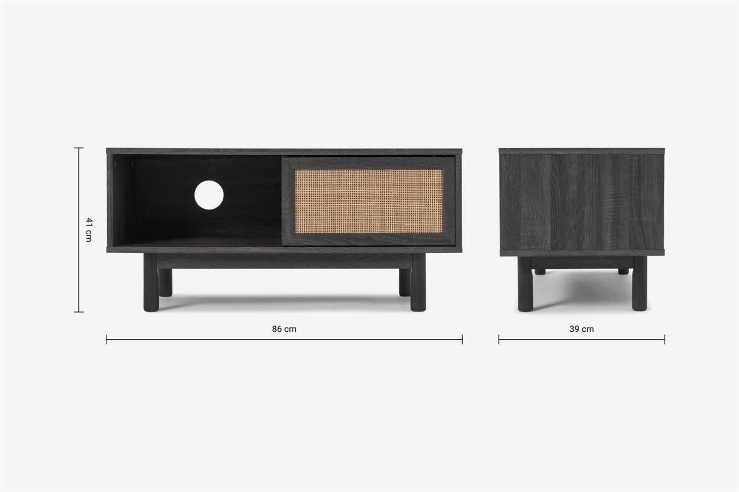 Pavia Compact Media Unit, Natural Rattan  Black Wood Effect