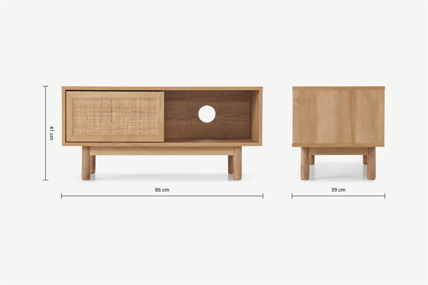 Pavia Compact TV Stand, Natural Rattan  Oak Effect